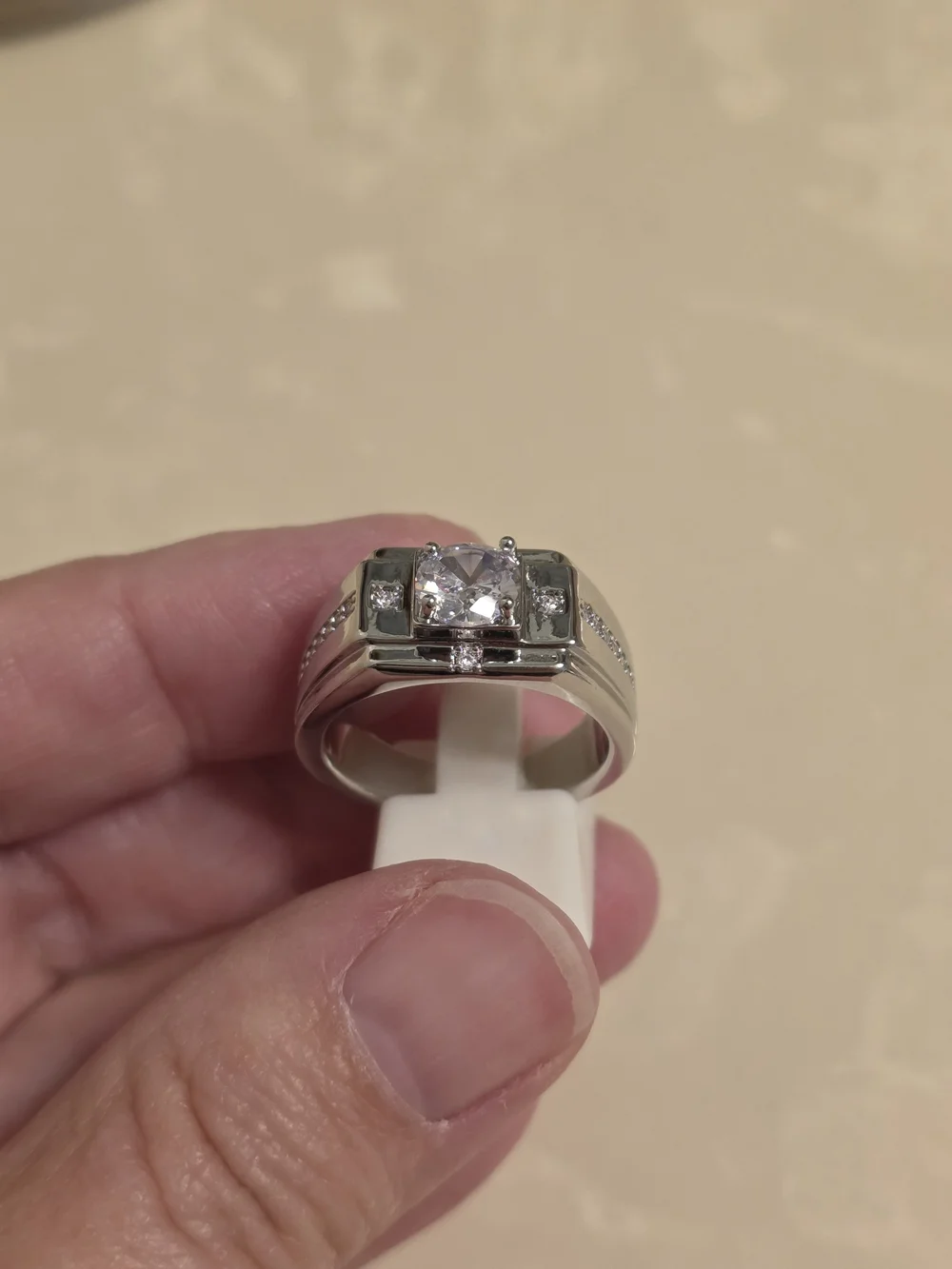 Men' Silver and CZ Statement Ring Size 10